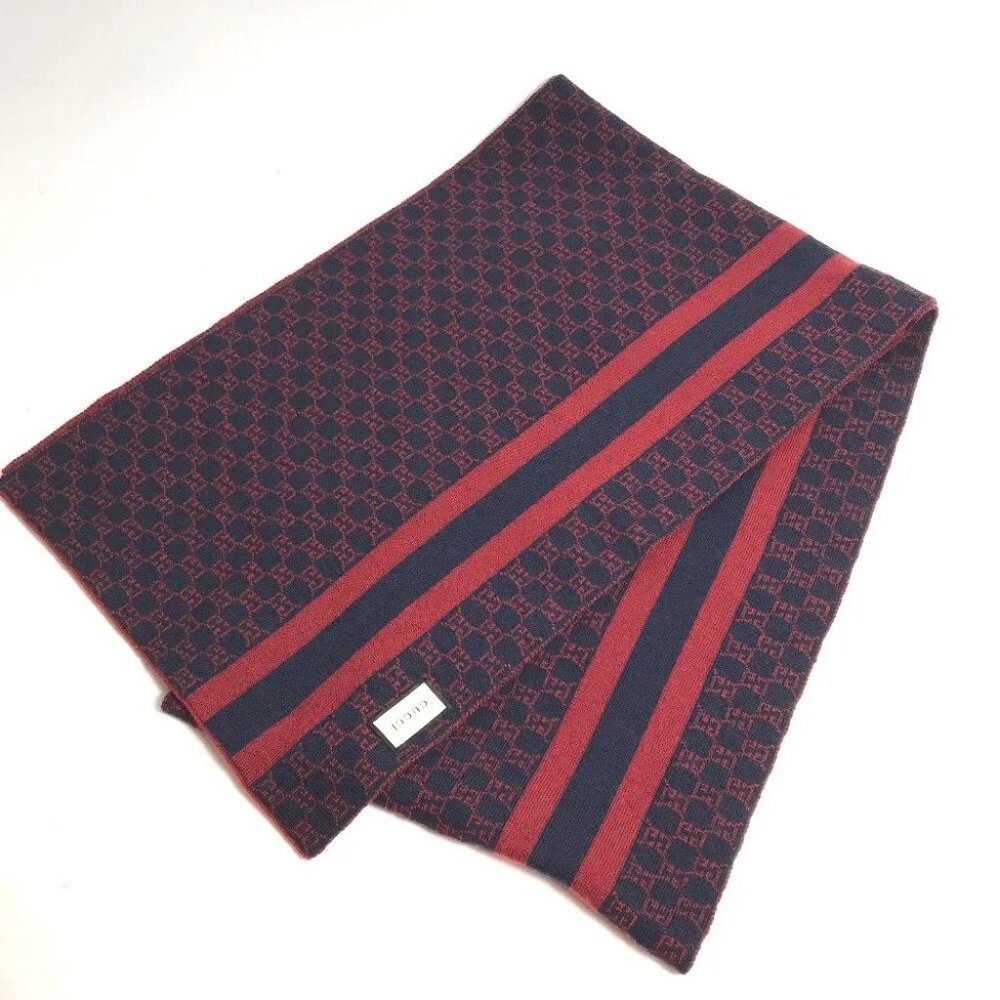 AUTHENTIC GUCCI GG Bicolor Scarf wool Red/Navy